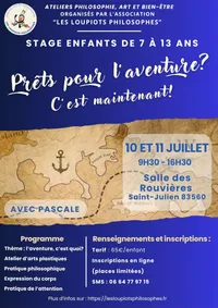 Affiche présentant le stage “L’aventure, c’est maintenant !”, juillet 2025